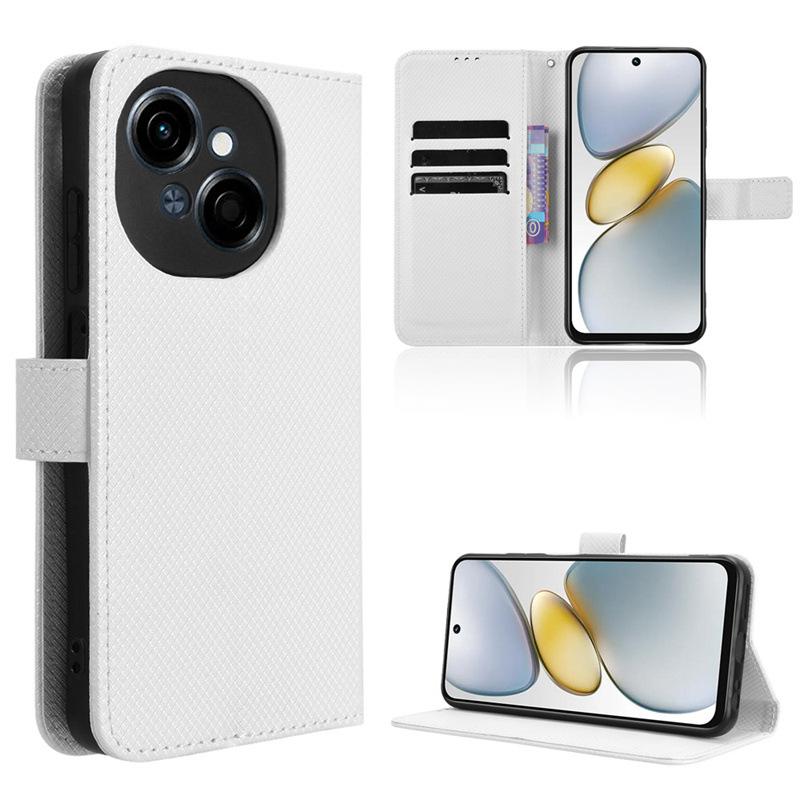 

Шкіряний фліп-чохол для Tecno Spark Go 1/Pop 9 4G/Spark Go 2025 Шкіряний поліуретановий чохол для телефону Протиударний міцний ретро-чохол із ремінцем білий