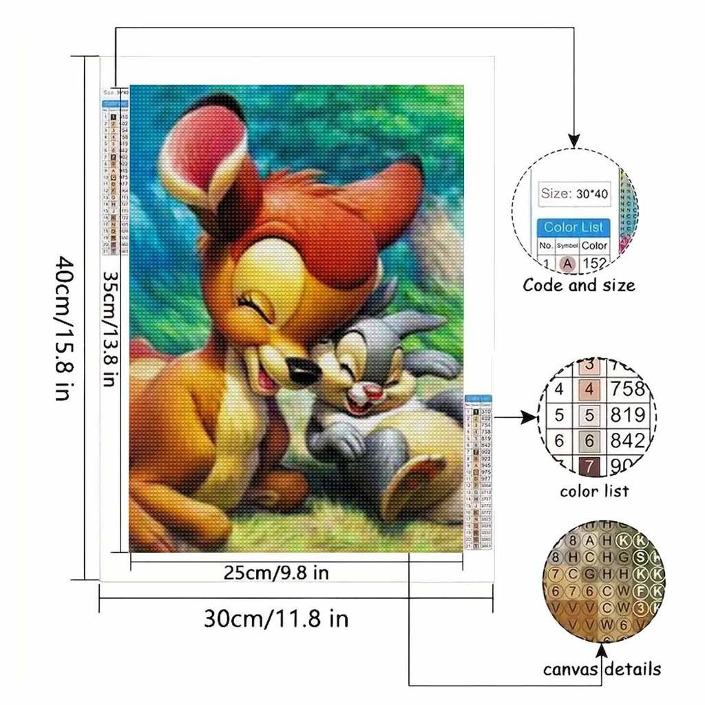 Full Round Diamond Painting Bambi The Fawn Art Rhinestone Picture Mosaic DIY 5D Cross Stitch Embroidery Home Decoration