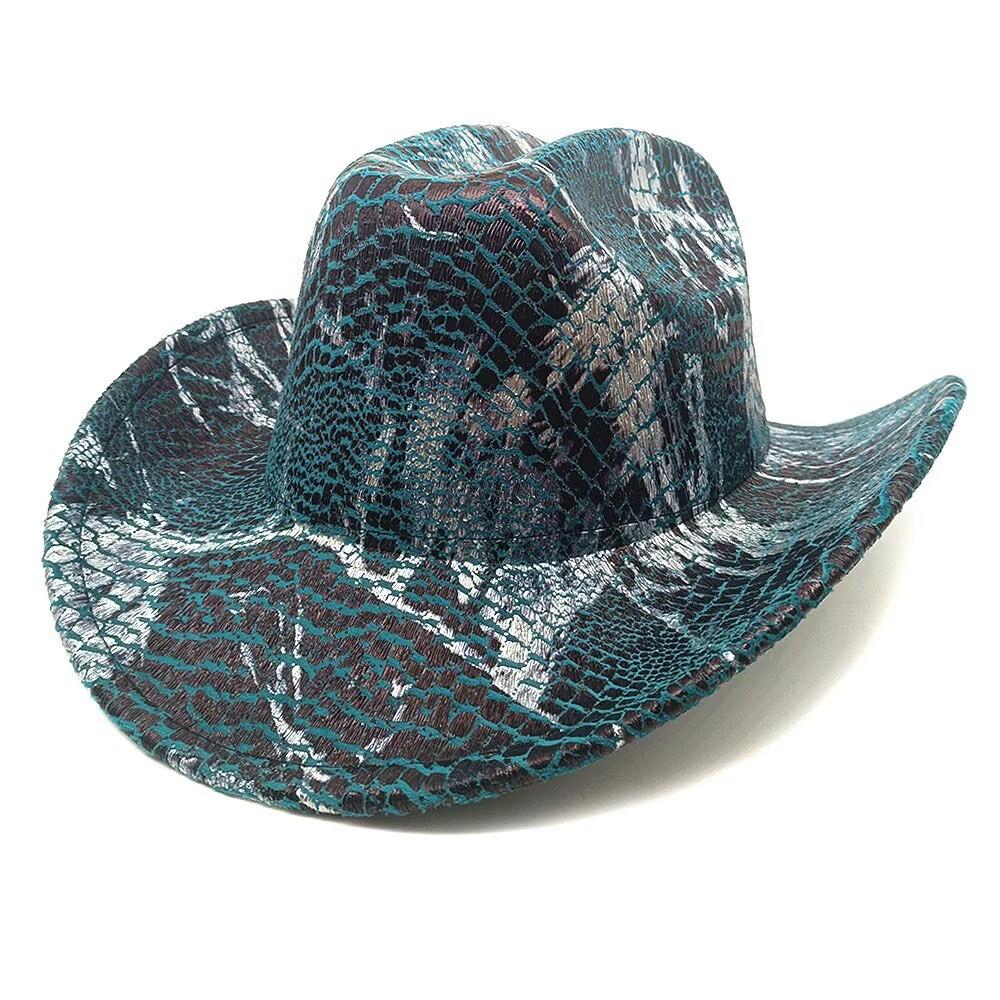 JYL TS DIY Crocodile Print Cowboy Hat Unisex PU Western Jazz Hat Faux Leather