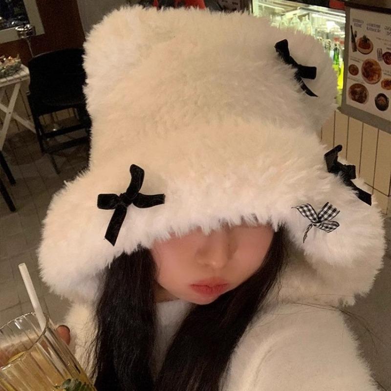 Original design cute bear hat autumn and winter female cute wool hat new plush headgear warm ear protection