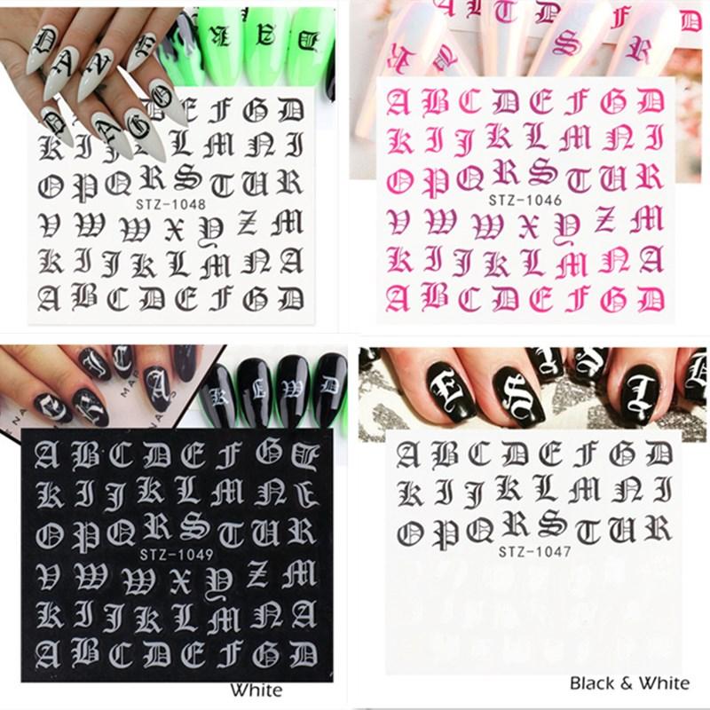 4 Sheet Nail Water Sticker DIY Black Abstract Face Image Nail Art Decoration Manicure Creative Designs Watermark Decals Tool