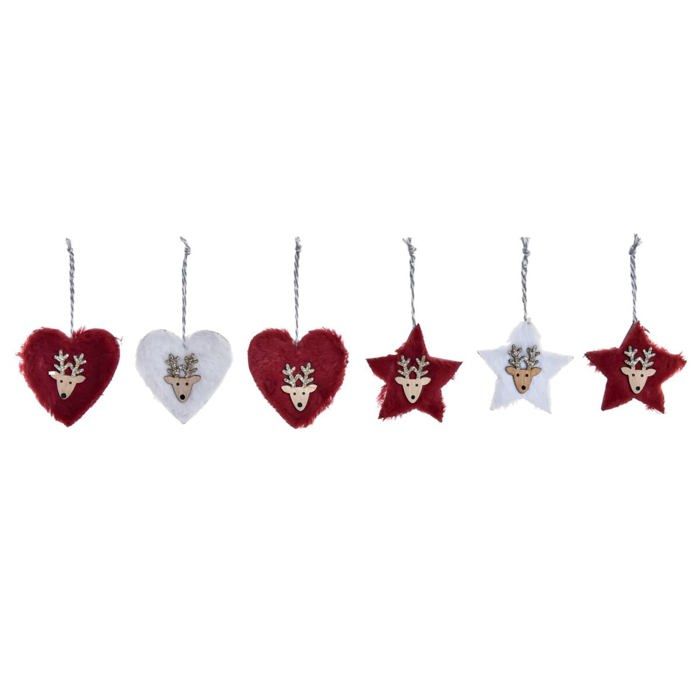 Set of Christmas Ornaments - DKD Home Decor - White and Red - Polyester - 21x8x1 Cm - Original Decorations - Lightweight