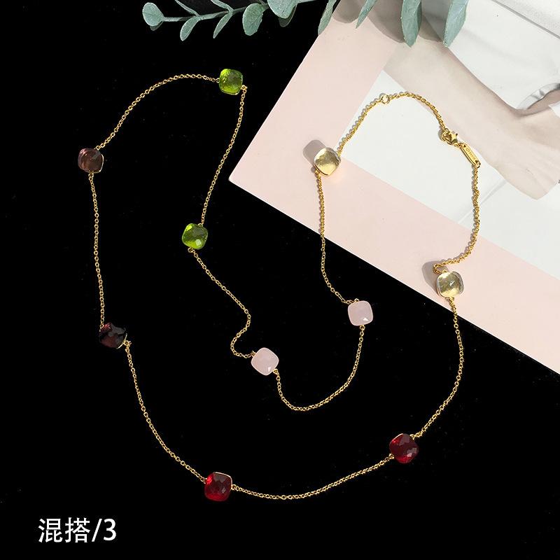 Fashion Beaded Necklaces Long Sweater Chain Necklace Faceted Colorful Candy Fruit Sugar Pendant Crystal Necklace Stainless Steel