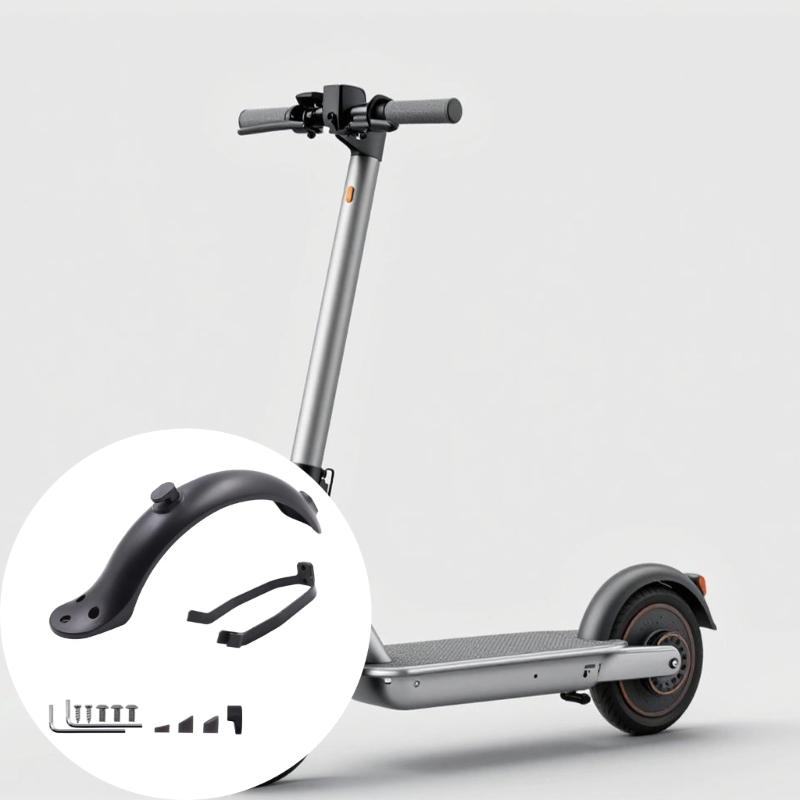 Rear Mudguard Replacement Set for Electric Scooter Daily Commuting Upkeep with ABS Splashes, Support Brackets and Hardware