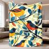 1pc Vibrant Bird and Leaf Print Flannel Blanket | UltraSoft Comfortable Fabric, Lightweight Durable, Ideal for Sofa, Bed, Travel, Camping, Machine Was