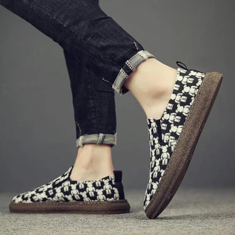 

Мужские парусиновые туфли на одной педали, осенний тренд, с принтом, высококлассные, дышащие, повседневные, кеды 44