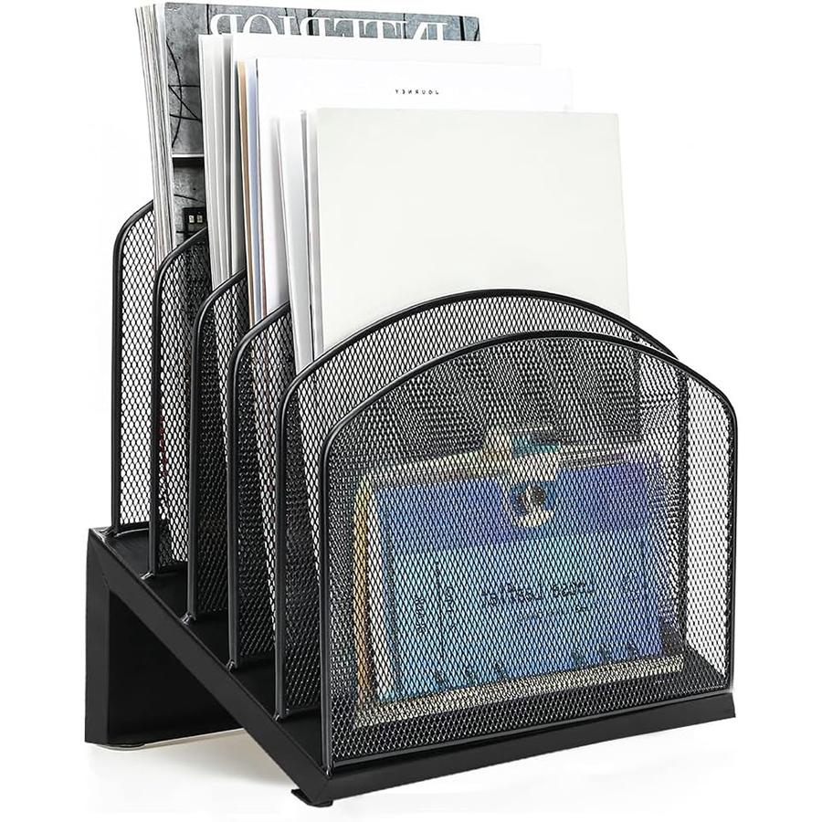 

Наклонный настольный органайзер для файлов, 5-секционная вертикальная подставка для папок с файлами, металлическая стойка, сортировщик файлов для офисного класса, настольная организация, черный