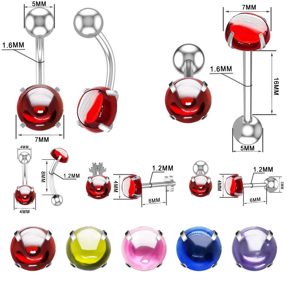 5 Color Belly Bars Navel Button Bar Piercing Jewellery Ring Surgical Steel Crystal Ball