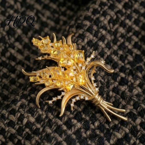 Daily Wear Jewelry Ear of Wheat Brooch for Women, Vintage Yellow Faux Crystal Dress Accessories Pin, Dainty Parties Dates Anti-oxidation