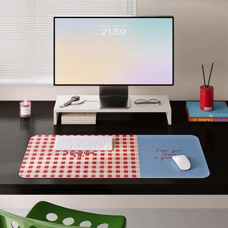 Cute Pink Green Plaid Printed Large Desk Mat Waterproof Non Slip For Home Office Work Study Gaming
