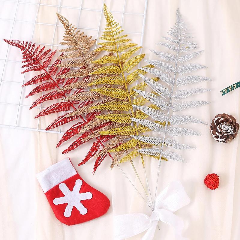 1PC Shiny Surface Decorations Artificial Leaves Romantic Atmosphere Durable DIY Christmas Party Scene Lightweight Wedding 44CM