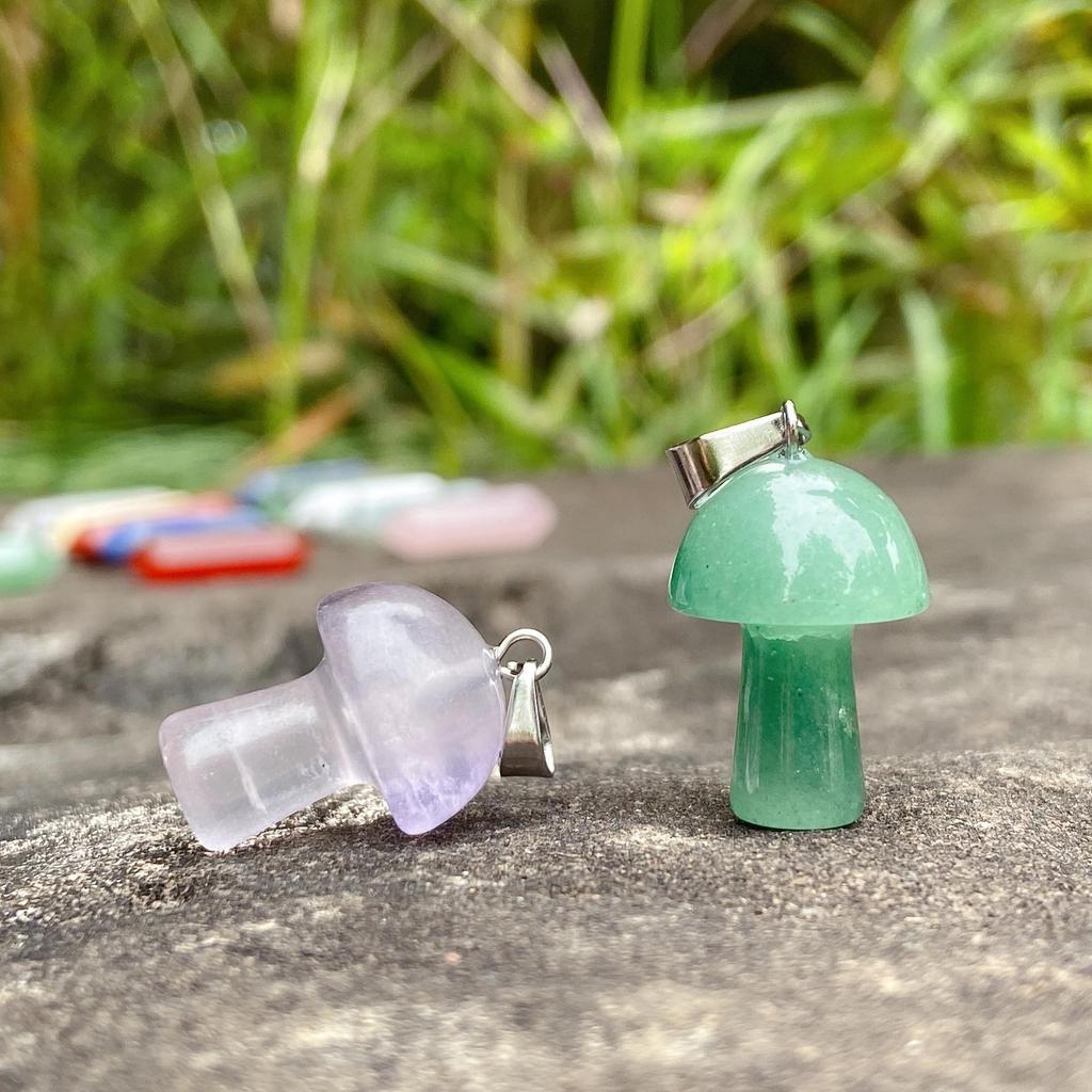 2cm Natural Crystal Jade & Pink Tiger Eye Mushroom Necklace Pendant