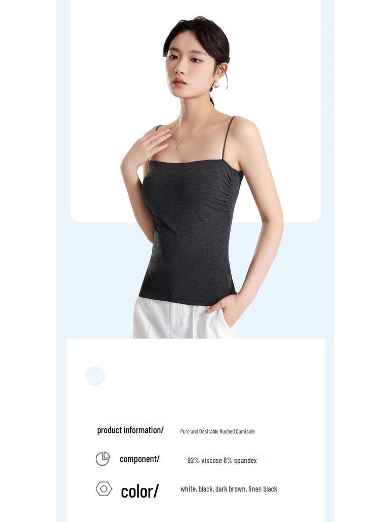 Elegant Pleated Camisole with Built-in Bra & Chest Pads - Women's Summer Outerwear