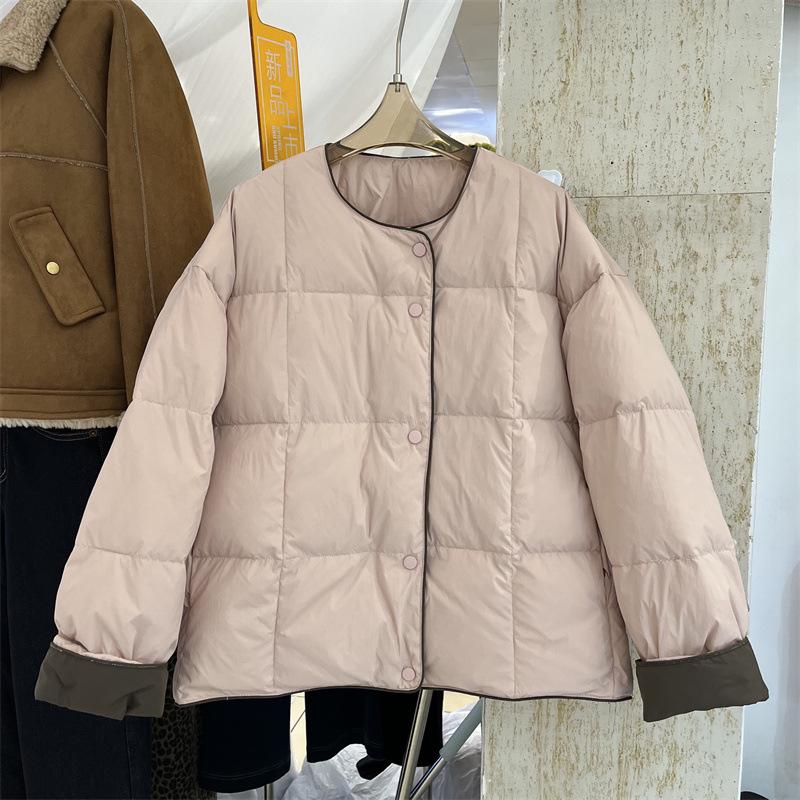 Women's Korean Style Collarless White Duck Down Jacket - Warm, Versatile, Trendy Winter Fashion
