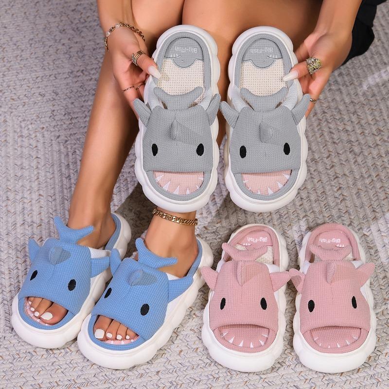 Linen Shoes, Cute Cartoon Cotton and Linen Flip-flops for Indoor Home Use