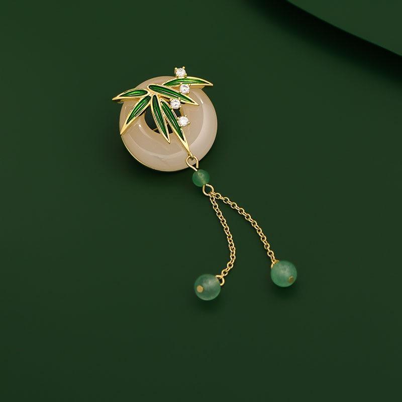 Round Moon, Green Bamboo, Ancient-style Tassel Brooch, Chinese Design Sense, Brooch, Cheongsam, Suit Sweater, Elegant Brooch