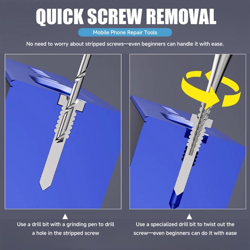 Professional Damaged Screw Extractor Kit for Removing Stripped Broken Screws Phone PAD PC Repair Tool Set