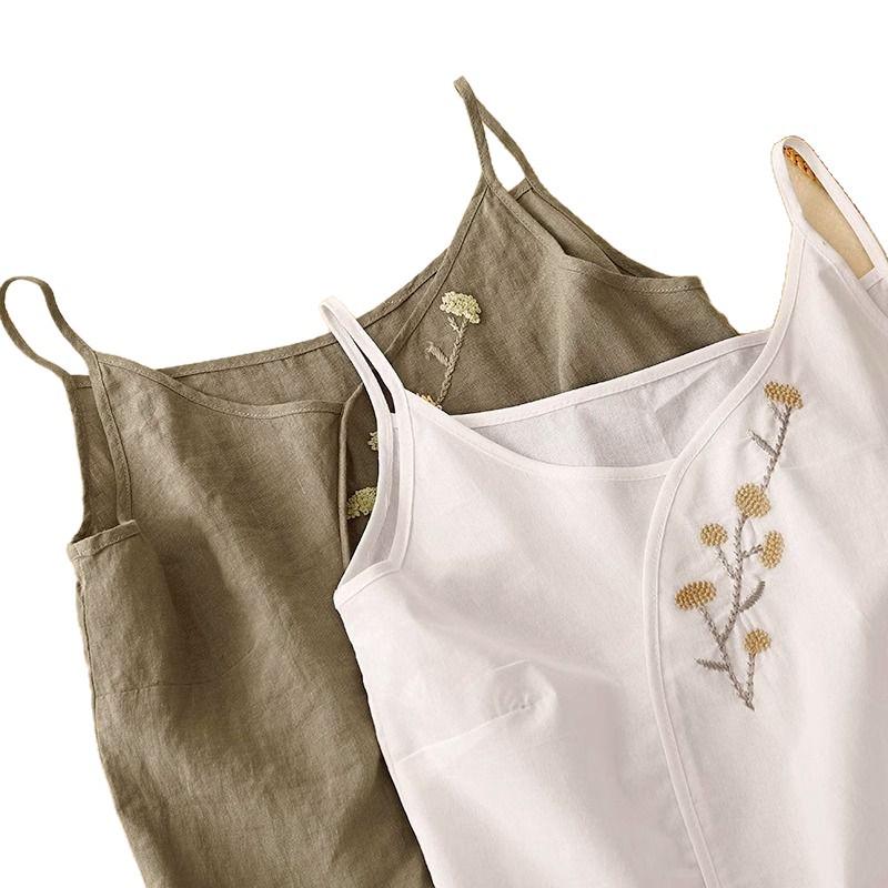 Embroidered Ethnic Cotton-Linen Camisole – Women's Summer Layered Top