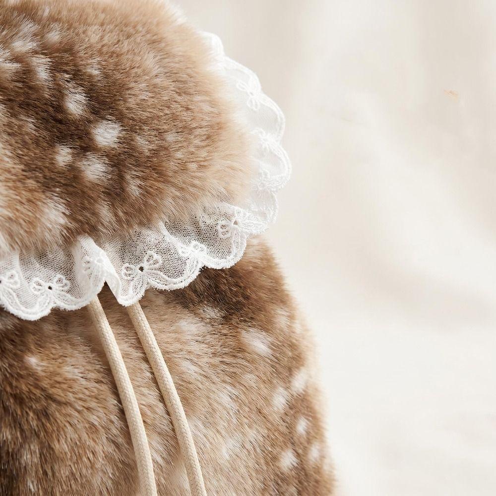 Deer Spot Fluffy Shoulder Bag Soft Plush Backpack Casual Drawstring School Bag Autumn Winter