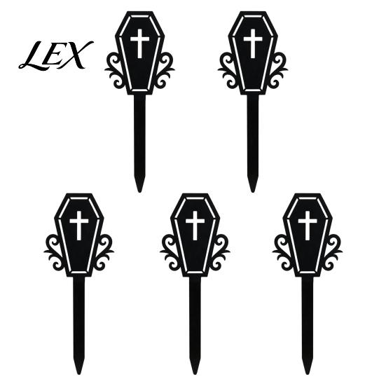 Black Matte Garden Stakes 5Pcs Halloween Planter Stakes, Acrylic Sign for Outdoor Yard Lawn Backyard, Decorative Plant Markers Ghost House Cat