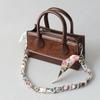 New Fashion Brand Woman Handbag Accessory Chains Detachable Floral Print Gold Silver Metal Silk Shoulder Strap Women DIY Chain Bag Handles