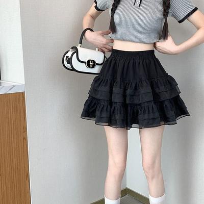 Neuer Spitzen-Kuchenrock für Damen Kurzer Rock Ballett-Stil Hohe Taille Weißes Mesh Kapuzen-College-Stil Rock Niedlich