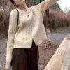2025 Autumn Winter Women Knit Cardigan Sweet Heart-shaped Colorful Buttons Twisted Texture Slim Retro Casual Small Fragrance Style Sweater Coat
