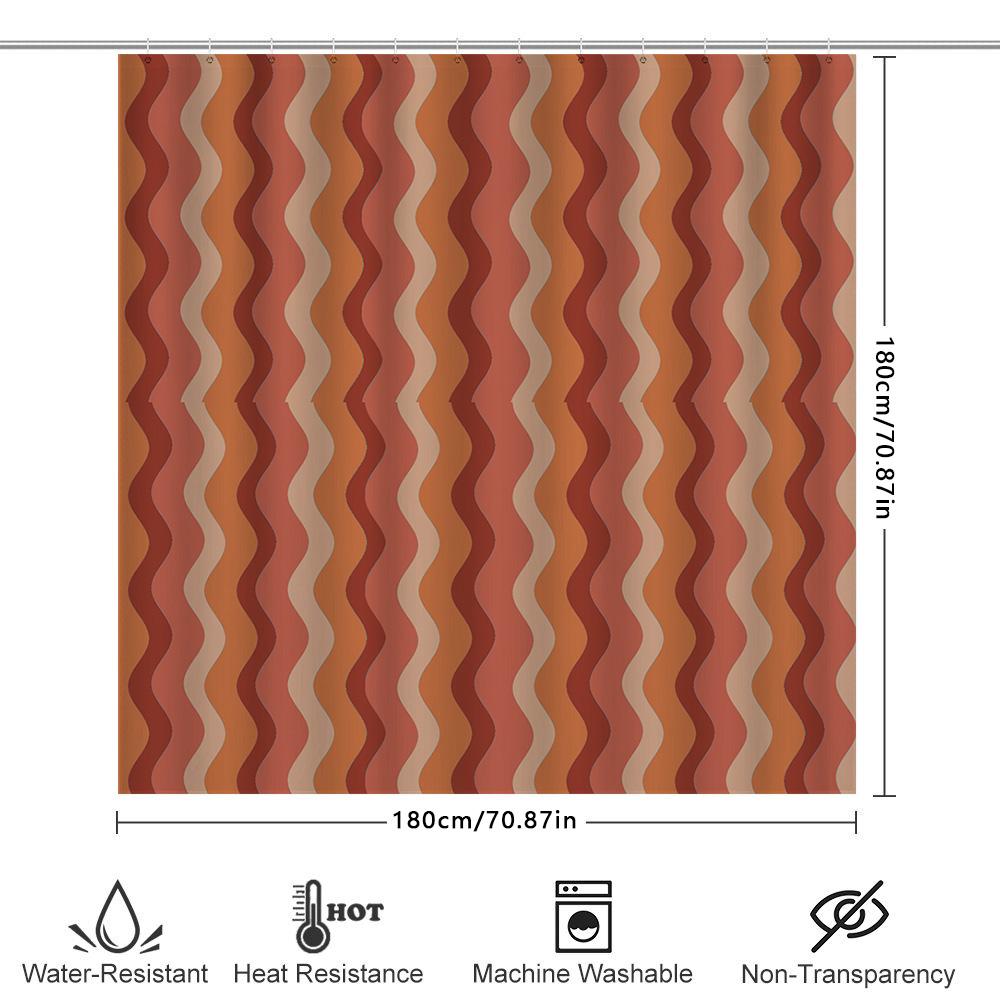 Retro Shower Curtain Wave Pattern Decorative Bath Liner For Modern Bathroom