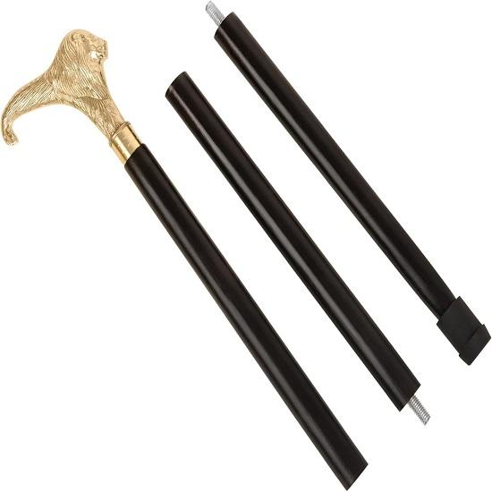 Brass Lion Handle Cane Black Wooden Walking Stick Cane Handcrafted Wood Perfect Offering Cane for Men Women Senior Cane 3 Fold Fancy Cane