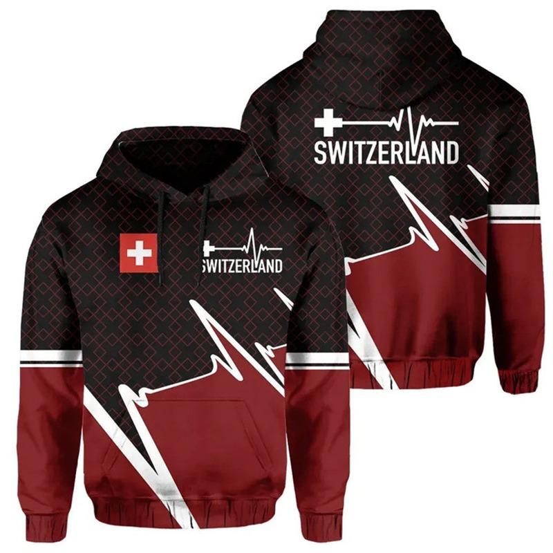 Schweiz Flagge 3D Gedruckter Hoodie Für Männer Kleidung Mode Sport Damen Pullover Freizeit Trainingsanzug Neu im Sortiment Hoodies 5XL black