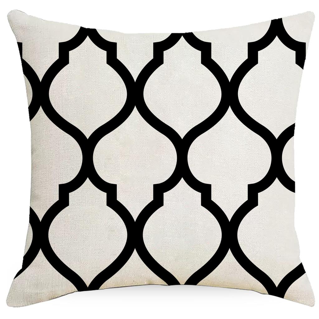 Modern Simple Black And White Pillow Living Room Sofa Bedroom Backrest Single Side Linen Abstract Striped Plaid Pillow Quality
