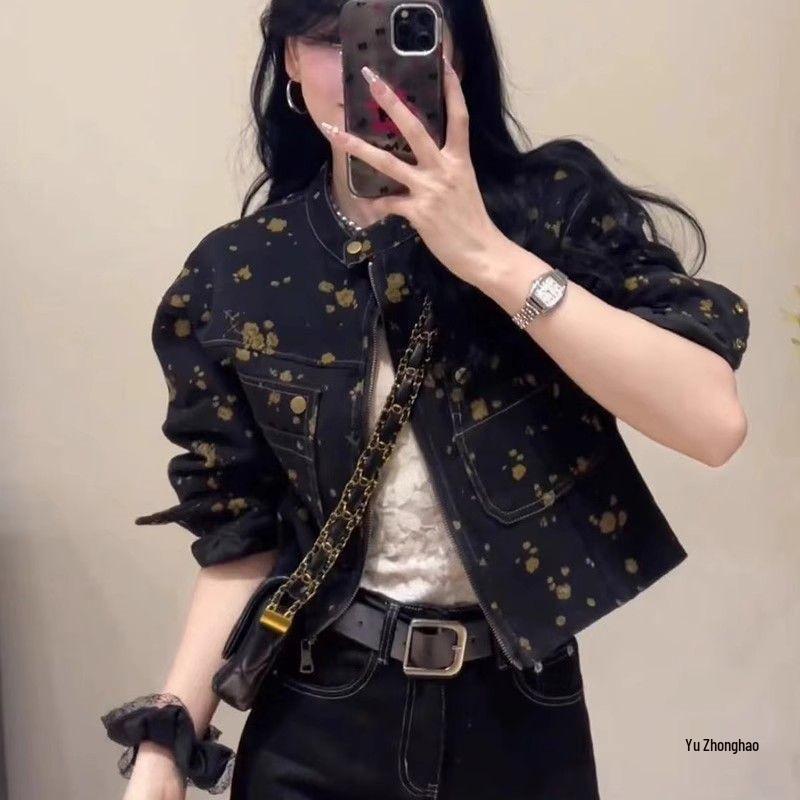 Women's Retro Floral Print Denim Jacket: Spring/Autumn 2026 Short Style, Casual & Chic