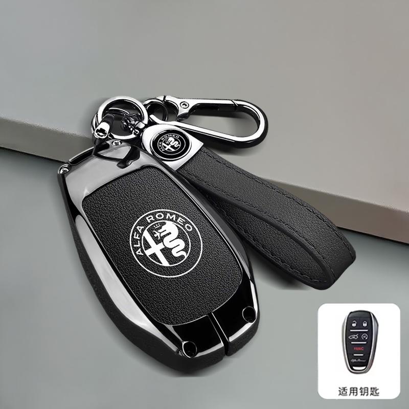 2026 Heißer Aufkleber 5 Tasten Für Alfa Romeo Stelvio Giulia 2017-2024 4C Spider Zinklegierung Leder Auto Fernbedienung Schlüsselanhänger Schutzhülle Co