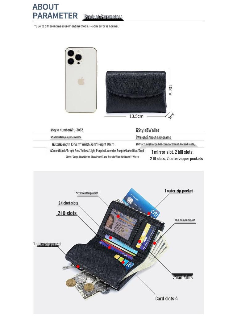 Damen Echtleder High-End Kurze Geldbörse - Weiches Rindsleder, Diebstahlsicher, Großes Fassungsvermögen