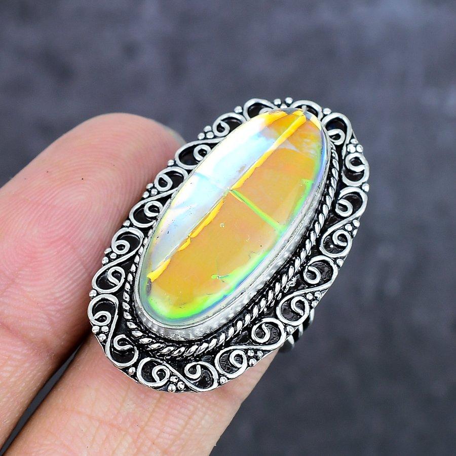 Natural Mystic Glass Gemstone 925 Sterling Silver Jewelry Ring Size 7 ETC-13993