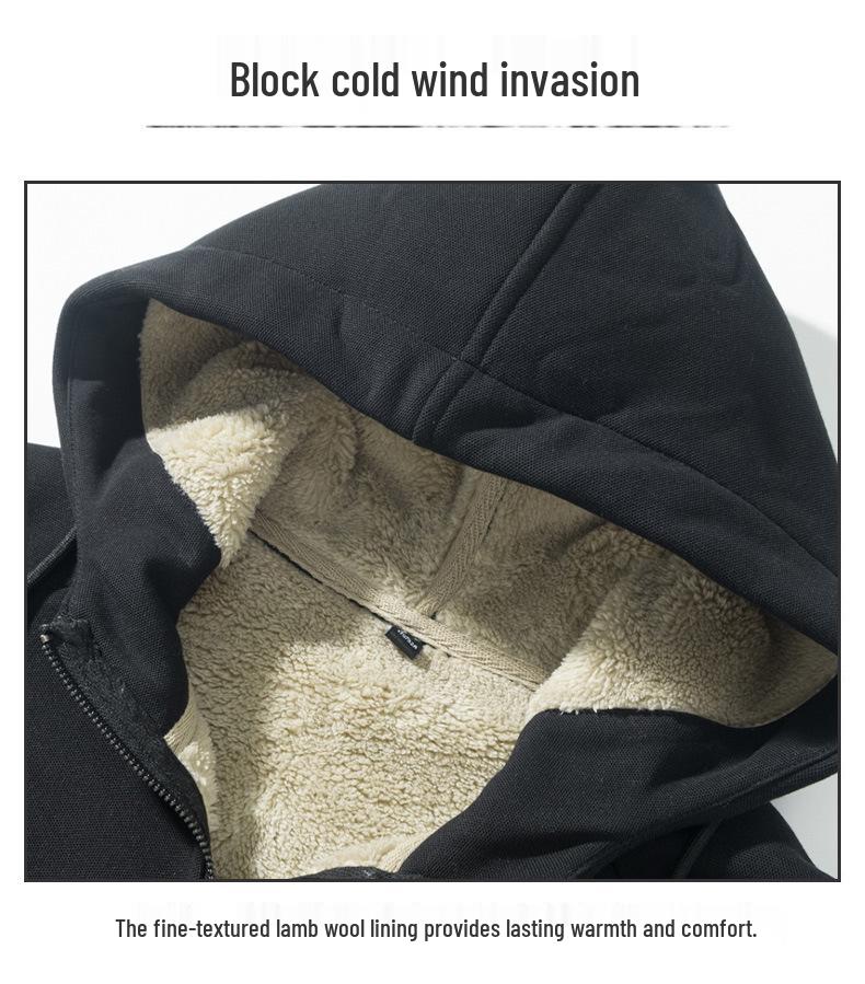 Men's Heavyweight Fleece Jacket: Casual Hooded Lamb's Wool Warm Cardigan Coat for Autumn and Winter.