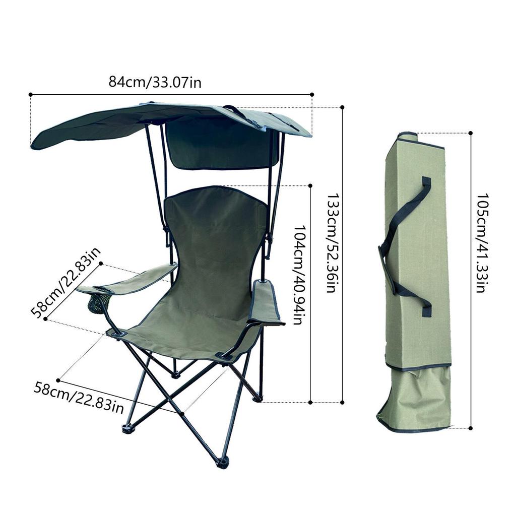 Portable Folding Beach Chair with Sunshade Canopy - Ideal for Camping, Fishing, and Picnics, Carbon Steel Frame, Compact Stool Design