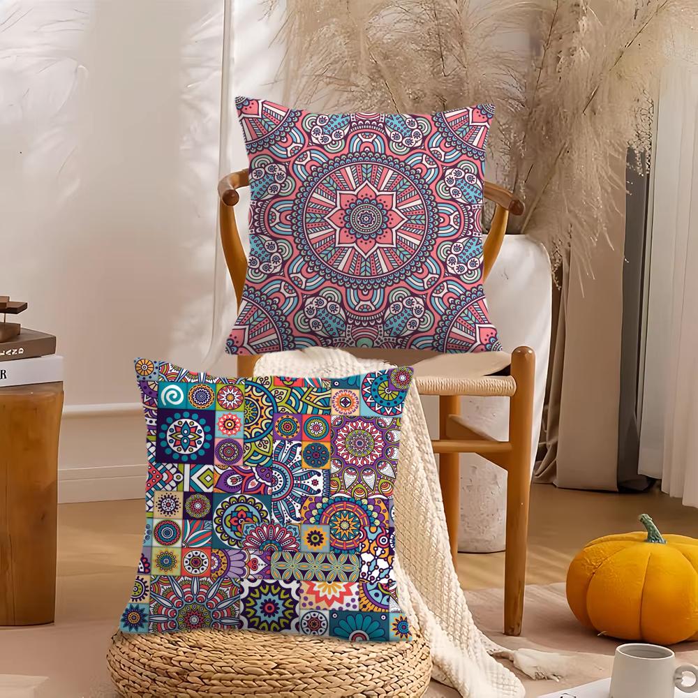 Mandala Pattern Cushion Cover Silky Short Plush Invisible Zipper Dustproof Sofa Pillow Case For Home Decor