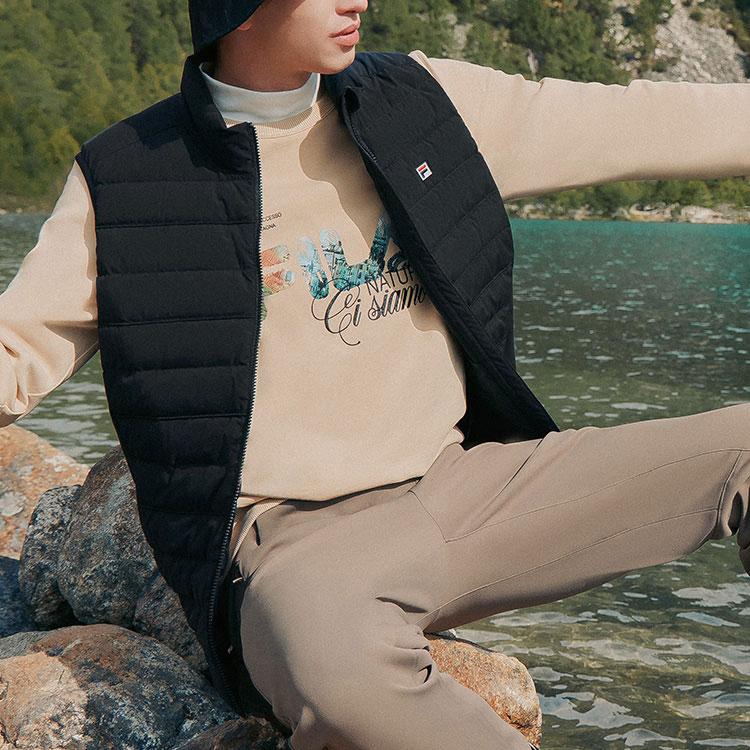 Fila FW22 Color Block Solid Letter Embroidery Casual Down Vest Men Vests Black F11M248912F-BK