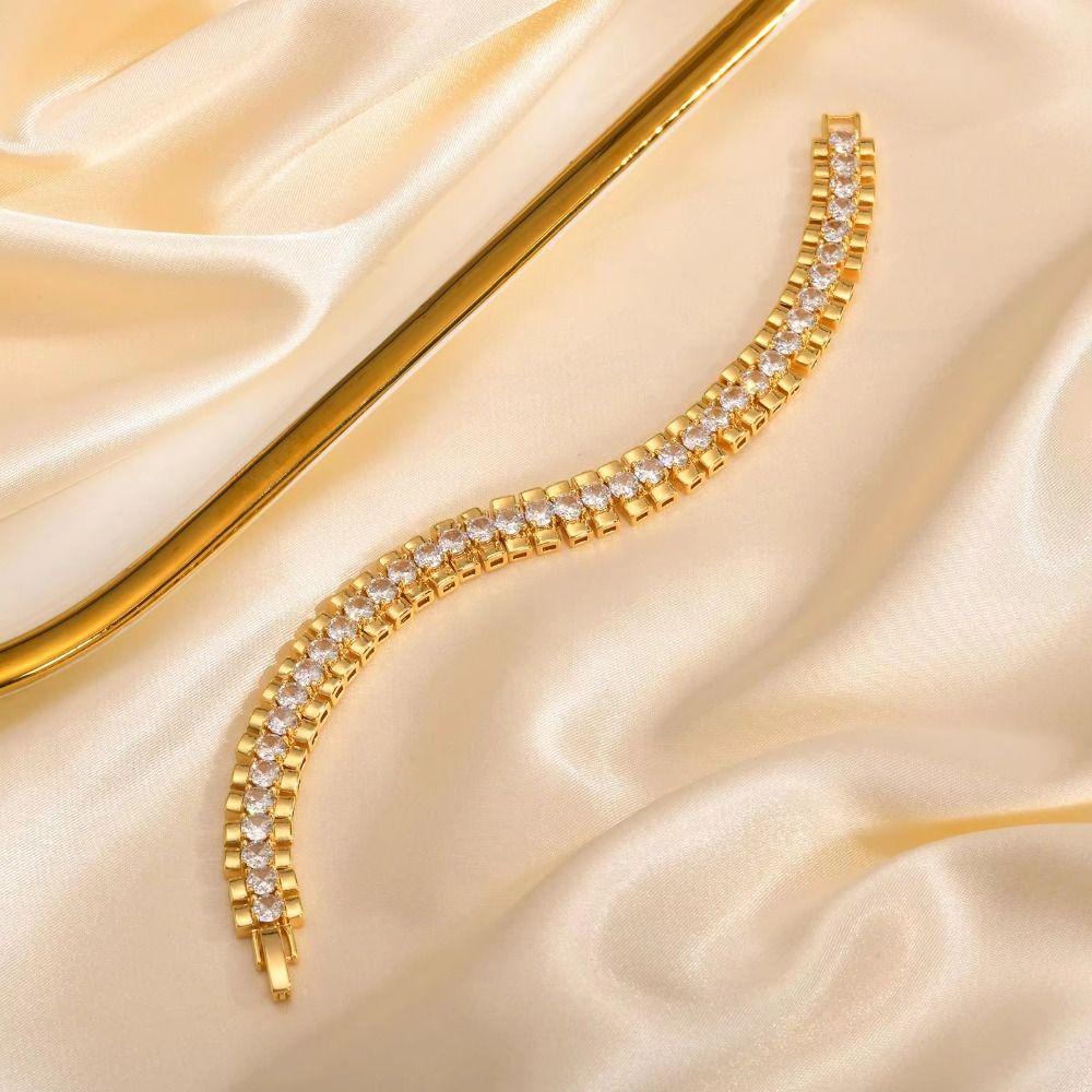 Handmade Paperclip Chain Women Bracelet Jewelry Cubic Zirconia Bangle  Female Lady Girl