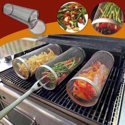 Stainless Steel Grill Multiuse Roaster Rolling Cylinder Basket Portable Mesh Rotating BBQ Cage Oven Home Barbecue Accessories