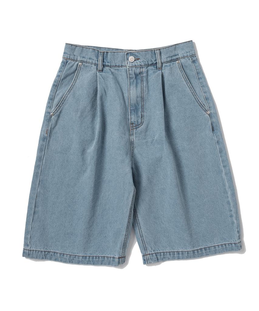 SUPERSUB Pintuck Denim Shorts - Light Blue
