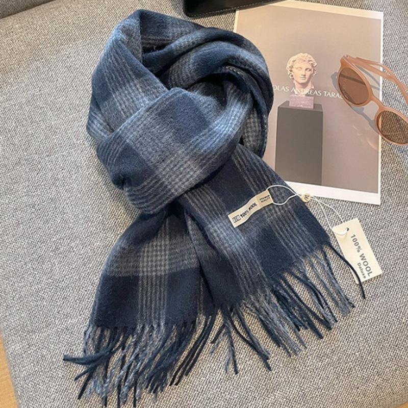 

Sweet Student Wool Neckerchief Luxury Wool Winter Thick Warm Plaid Scarf for Women Fashion Soft Wrap Bandana Blanket XWJ106 180x30cm
