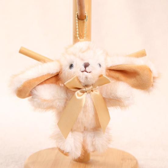 Bunny Plush Keychain Soft Long-Hair Stuffed Rabbit with Satin Bow Metal Clip Decorative Satin Bow Charm for Bags Backpacks Keys
