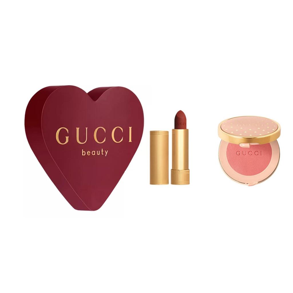 Gucci Rouge à Lèvres Mat Lipstick With Gucci Blush De Beauté Gift Box Sets Easy to Blend Natural Adherent 520