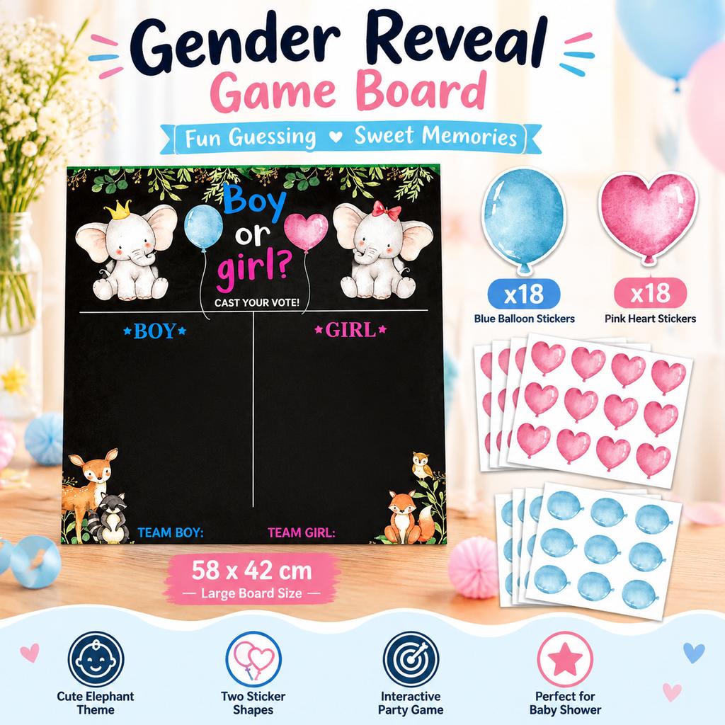 Cartoon Gender Reveal Game Board with Voting Stickers for Baby Shower