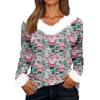 Women's Fashionable Casual V-Neck Christmas Print Long-Sleeved Top