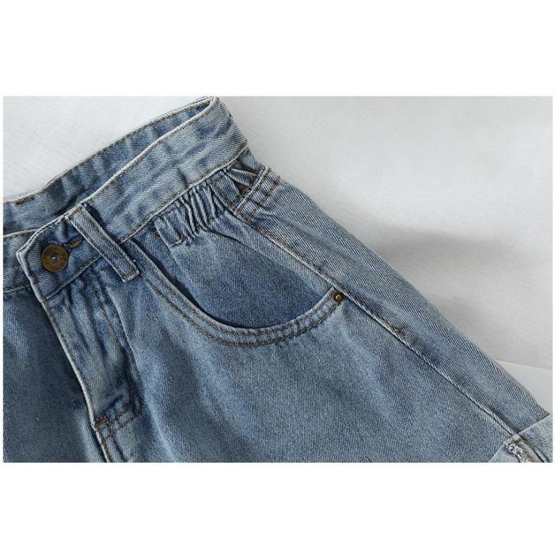 Elastic High Waisted Denim Shorts for Women Korean Version Loose Wide Leg Shorts