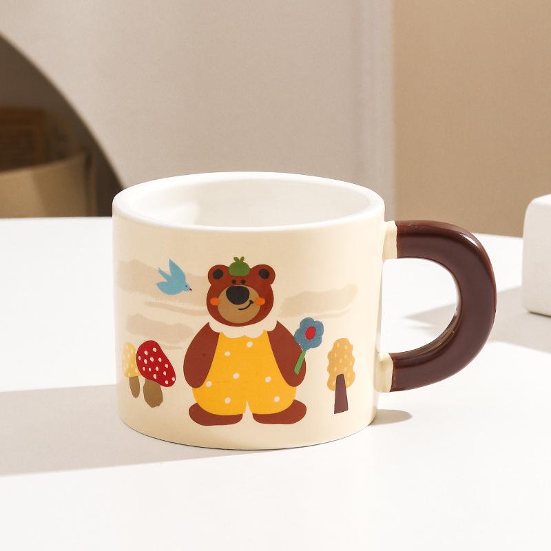 Fufu Cartoon Mug Cute Bear with Cover Couple Home Water Cup Ceramic Office Gift Box