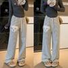 Women's Plus Size Velvet Dog Stripe Casual Pants - Autumn/Winter Straight Leg